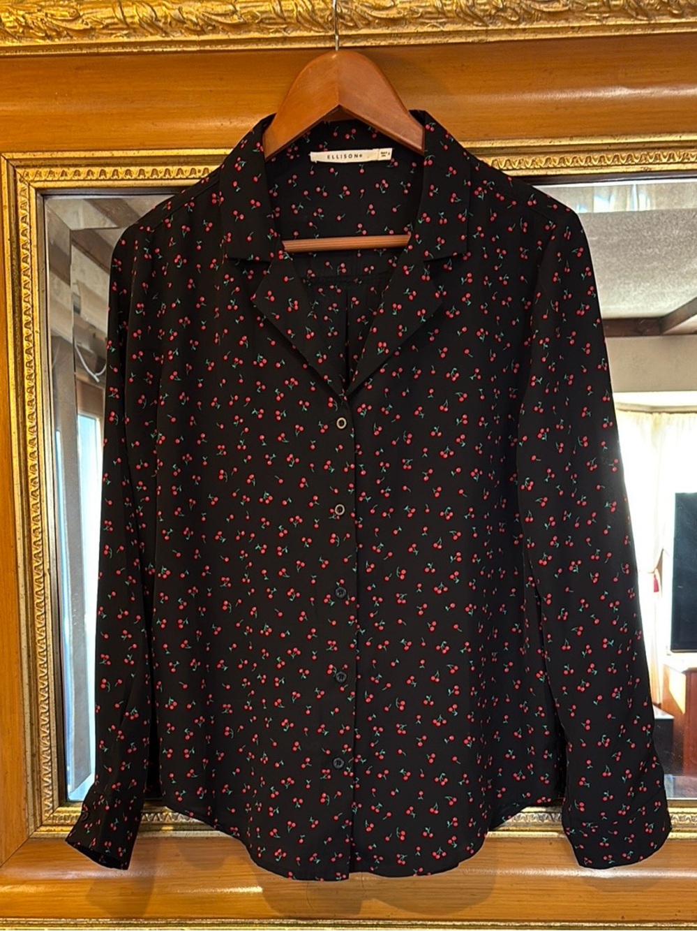 Ellison Black & Red Cherry Button Down Top - Size S